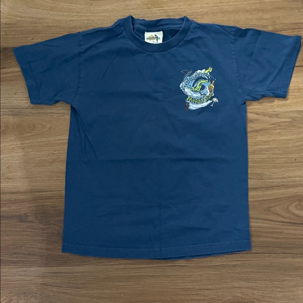 Margaritaville Navy Short Sleeve Tee with Small Multicolor Logo